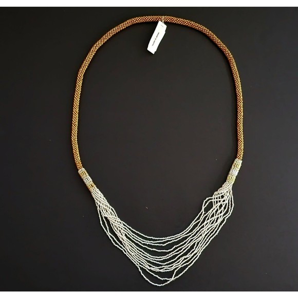 Y2K Himalayan Glass Bead Necklace Multi Strands White/Gold Tone 30" Nepal NWT! - Picture 8 of 9